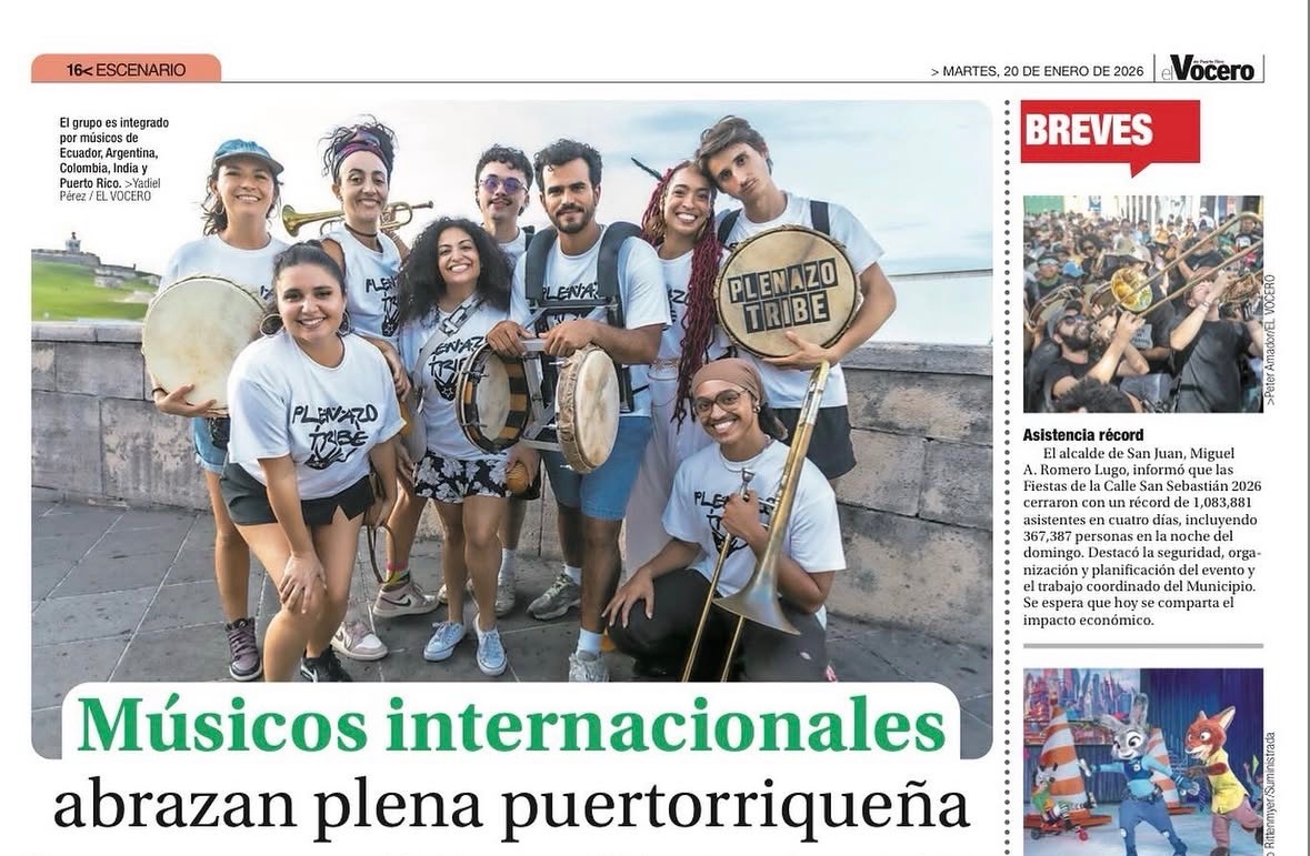 Benjamin Henry Schultz featured alongside Plenazo Tribe in Puerto Rican newspaper El Vocero